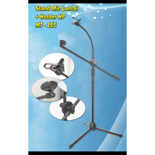 Stand mic lantai mt155 + holder HP stand microphone kaki 3