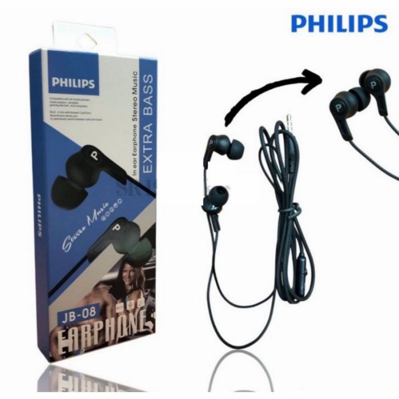 HEADSET PHILLIPS JB 08 EXTRA BASS HANDSFREE EARPHONE