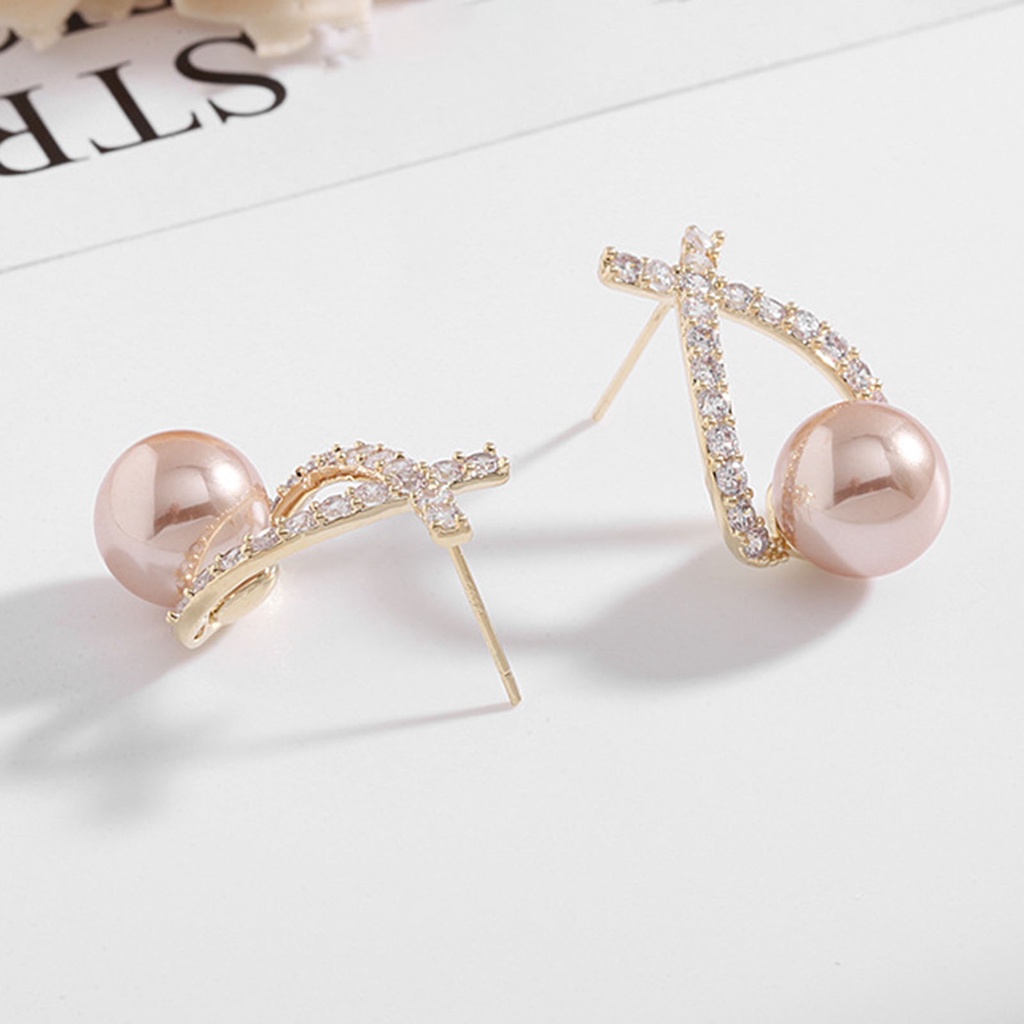 Hu Hu Hu Hu Hu Alat Bantu Pasang Kacamata♡ Anting Stud Bentuk Salib Aksen Berlian Imitasi Tahan Lama Untuk Wanita