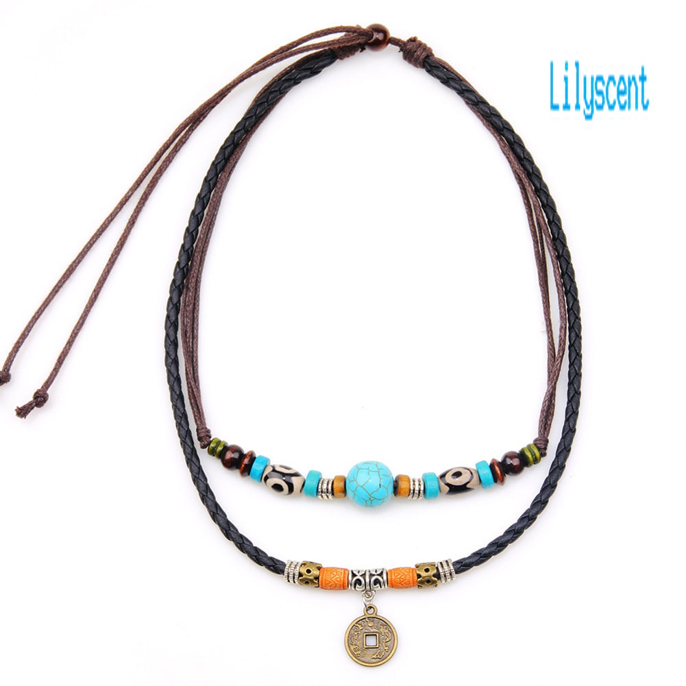 Lily Kalung Rantai Multilayer Aksen Batu Turquoise Imitasikoin Untuk Perhiasan Pria