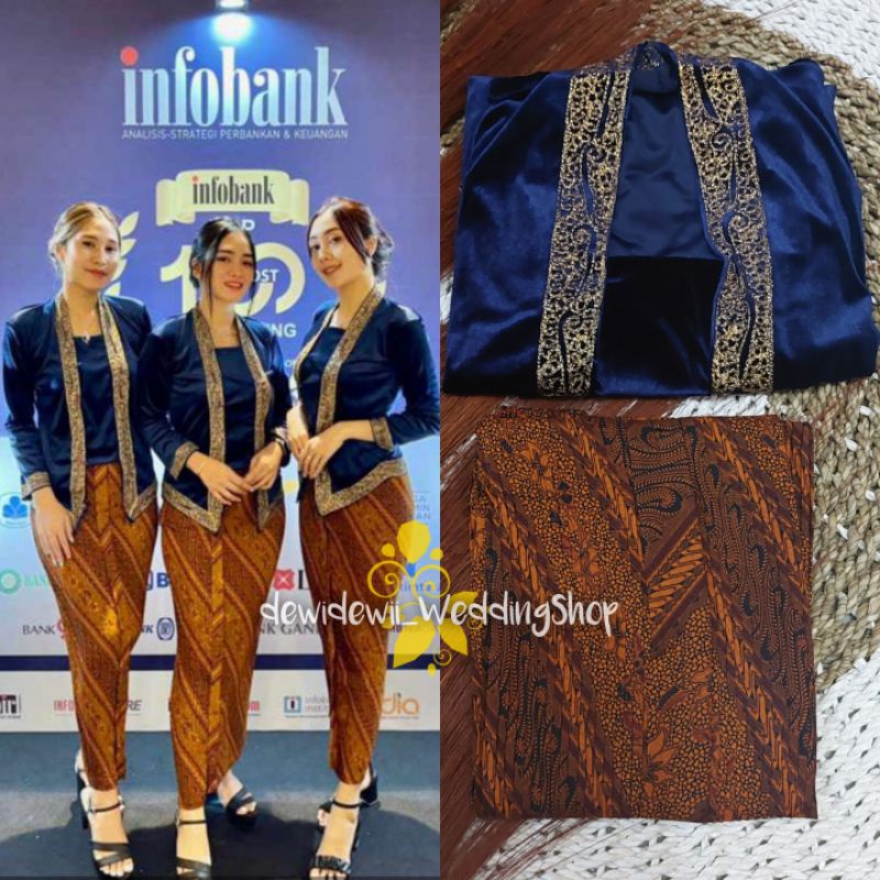 [1set] Kebaya + Rok Plisket, Motif Parang Kembang - Nuansa Navy