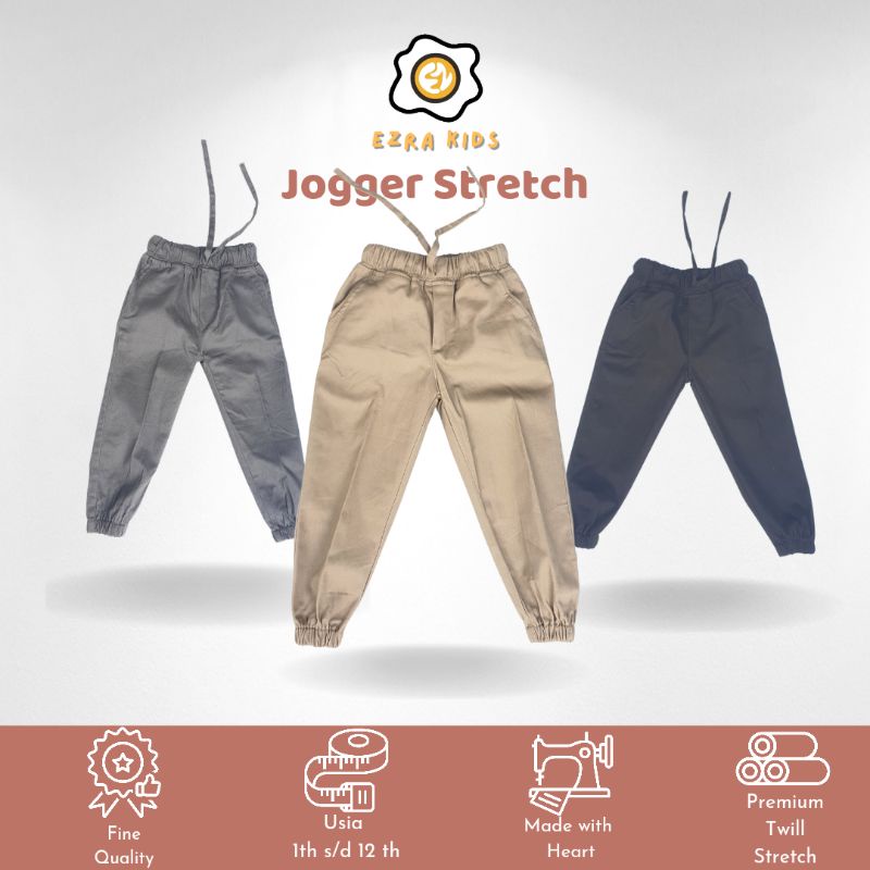 Celana Jogger Anak Laki Laki Bahan chino Twill Stretch Melar Ezra Kids Usia 1-12 Tahun