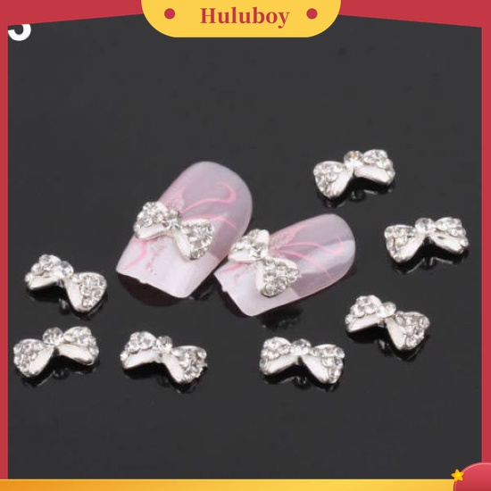 Huluboy Huluboy♡ 10pcs Stiker Nail Art Bentuk Pita Bahan Alloy Hias Berlian Imitasi Glitter Multi Warna