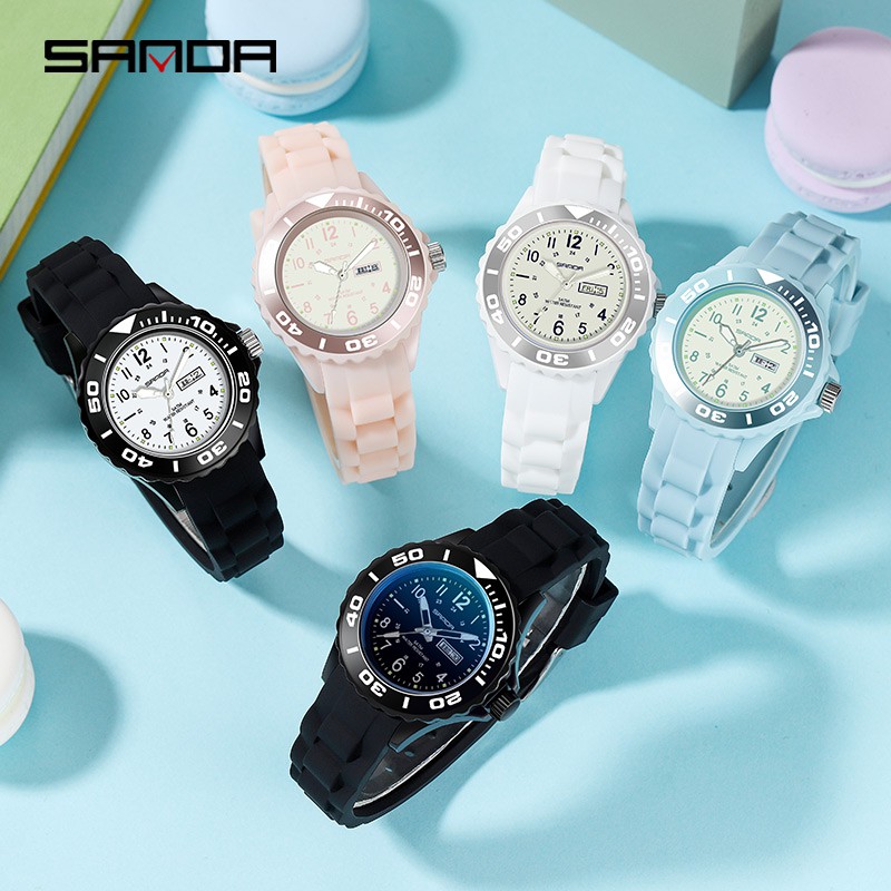 SANDA 1053 Jam Tangan Wanita Analog Tali Rubber Luminous Anti Air WATCHKITE WKOS