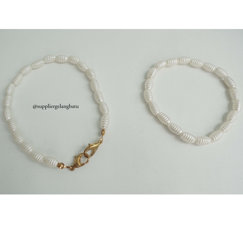 Set STRAP MASK dan GELANG Mutiara Sintetis OVAL KEPOMPONG WHITEPEARL