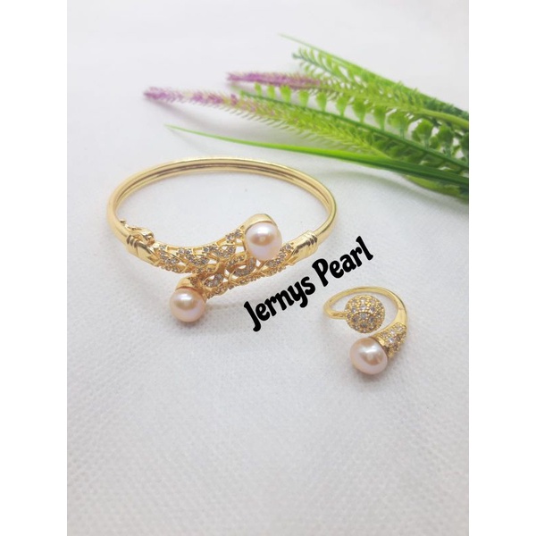 Set perhiasan mutiara lombok | Gelang cincin mutiara tawar | model bola