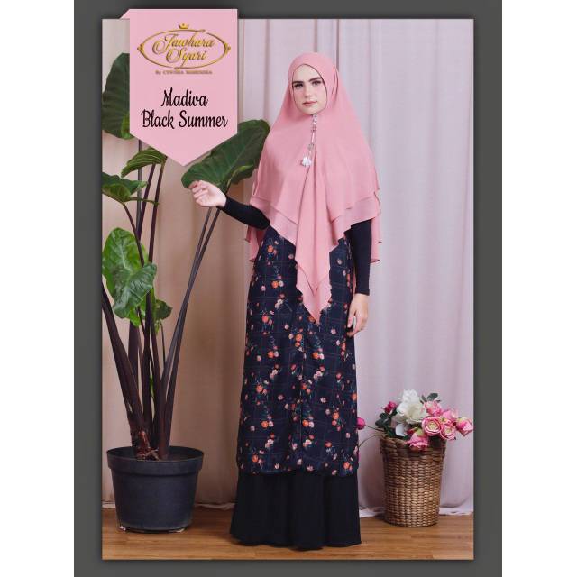 MADIVA BLACK SUMMER Original By Jawhara Syari. Gamis pinky mix black model unik, bikin langsing