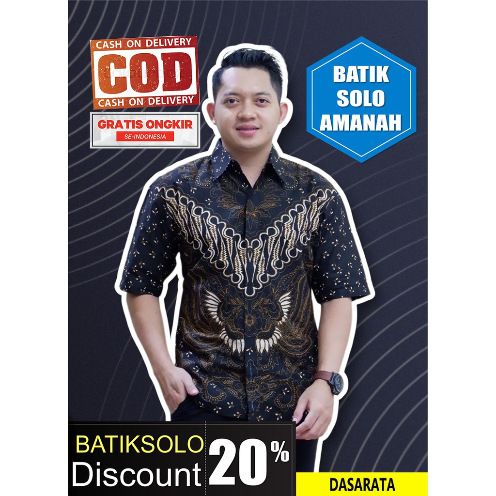 DASARATA BATIK INDONESIA KEMEJA BATIK PRIA SOLO LENGAN PENDEK LAPIS FURING ATASAN PREMIUM MODERN KATUN HALUS DWIPO HANANGKARA JOKOWI WAYANG PARI MOCCA SUKET SEGORO GURDO ABRIT PANDU AJI ASWOTOMO BIMA ASTAGUNA DANURDARA BATIK SOLO AMANAH BATIKSOLOAMANAH