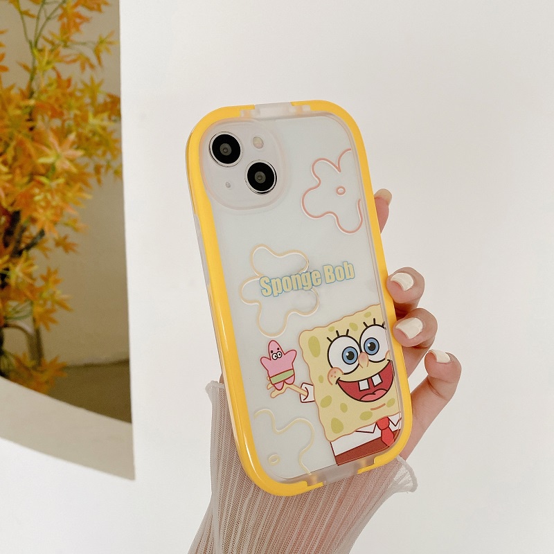 2 in 1 Case Pelindung Tahan Jatuh Motif SpongeBob Dengan Stand Untuk iPhone 11 12 13 Pro MAX X XR XS MAX 7 8 Plus