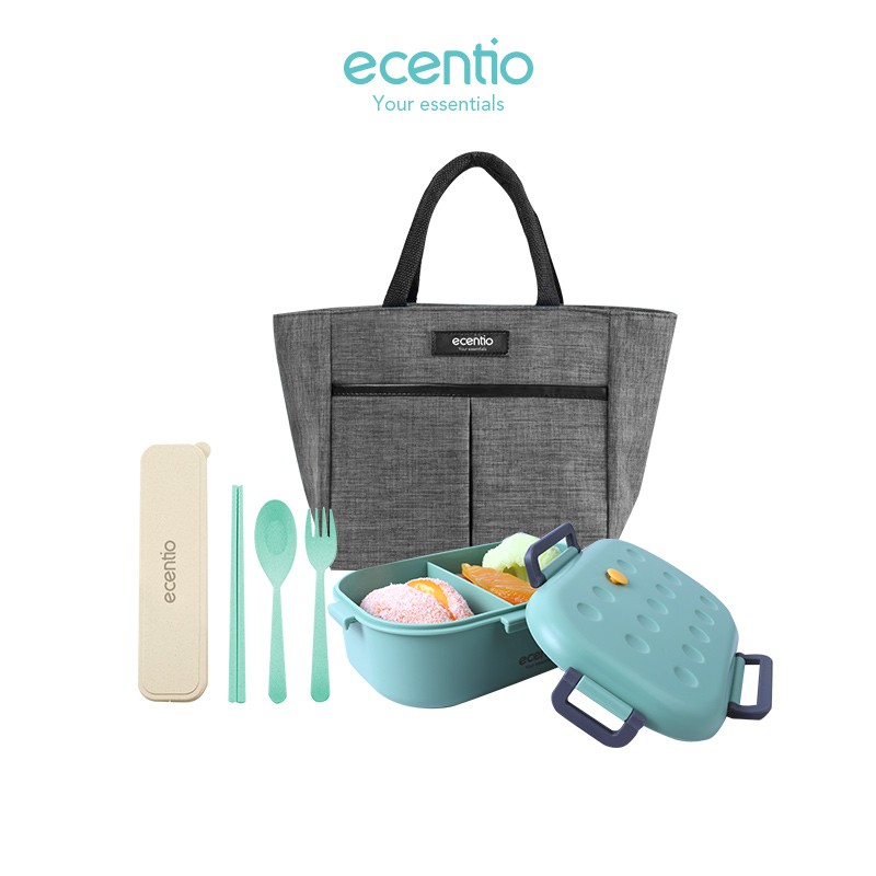 

Ecentio1000ml Lunch Box set/Kotak Makan/tas bekal/lunch bag/3Pcs Set Alat Makan/BPA Free