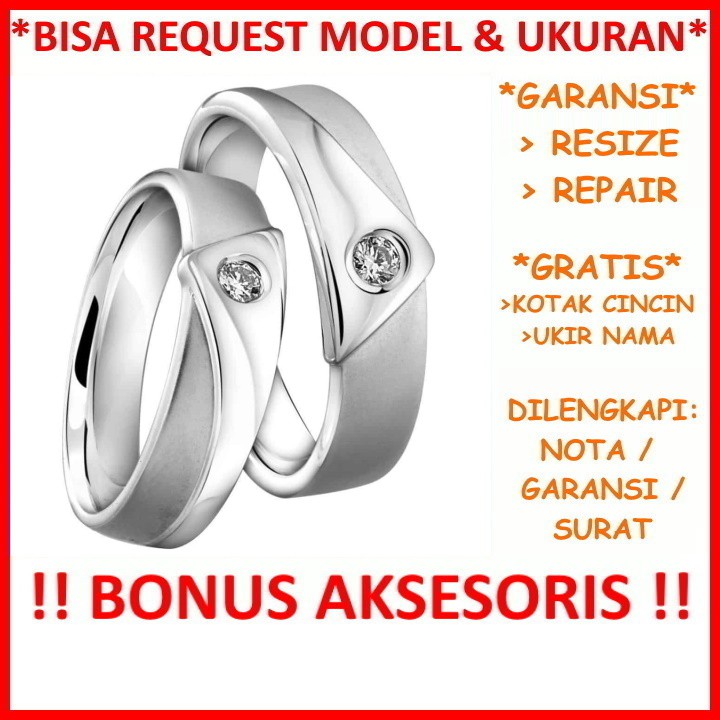 Gratis Ukir Nama Bisa Pesan Model Garansi Asli Cincin Kawin Couple Emas Putih Platinum ID491