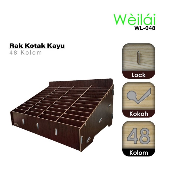 Rak Penyimpanan Sparepart HP Di Meja Kerja Model Kayu 48 Sekat Coklat