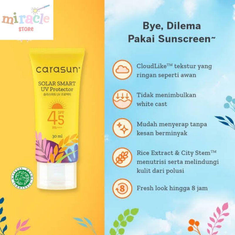 SUNSCREEN CARASUN SPF 45PA++ SOLAR SMART UV PROTECTOR CARASUN CHEMICAL SUNSCREEN TRAVEL SIZE