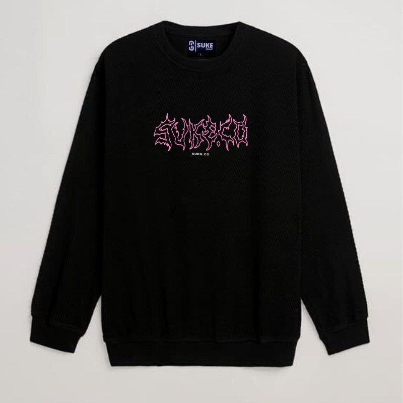 SUKE SWEATER CREWNECK AESTHETIC FONT METAL BLACK MURAH | SWEATER PRIA  KEREN | SWEATER WANITA TERBARU