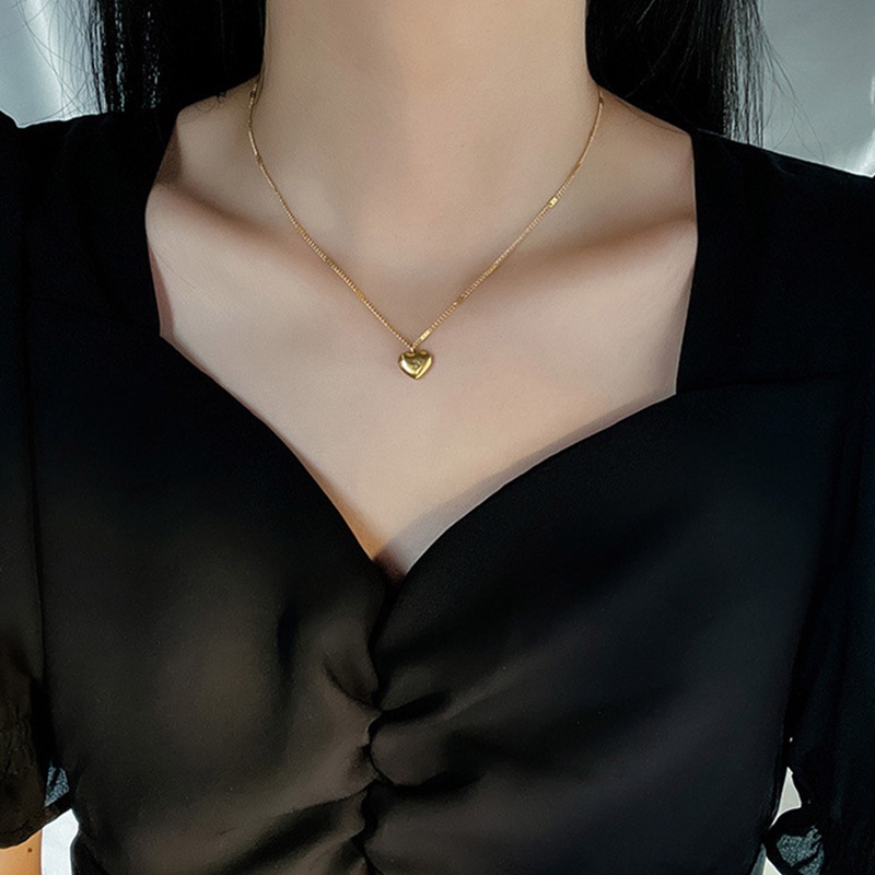 Kalung Rantai Liontin Hati Bahan Alloy Warna Emas Untuk Wanita