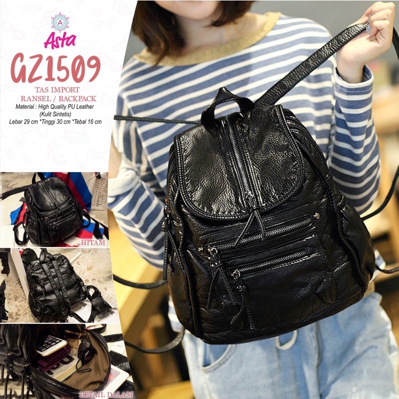[ready bisa cod] tas import gz1509 by asta / ransel import kulit sintetis / tas import murah / backp