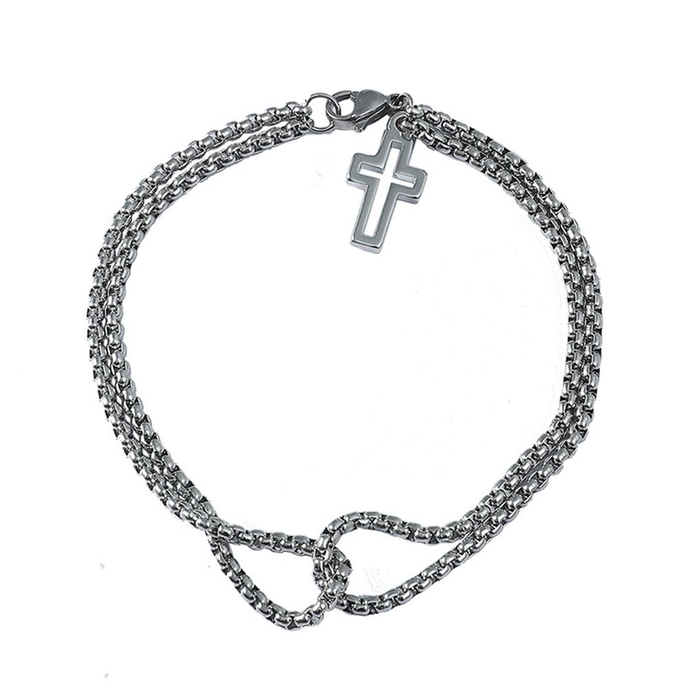 Needway Gelang Stainless Steel Kepribadian Keren Punk Berongga Dengan Pesona Salib Hip hop Rolo Rantai