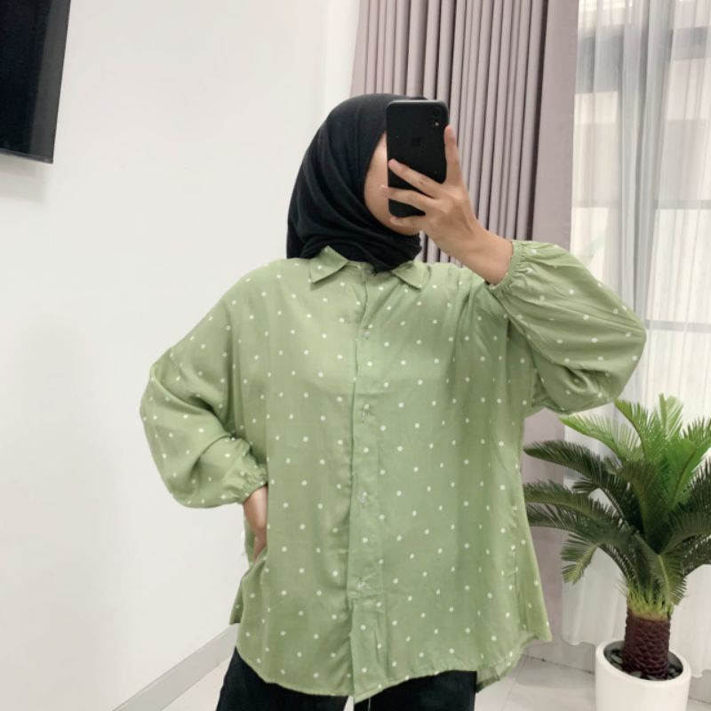 KEMEJA KATUN RAYON WANITA OVERSIZE FULL KANCING