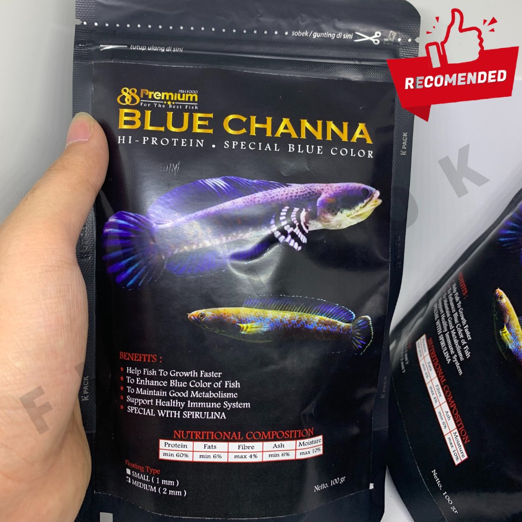 Pelet Premium Blue Channa 100g Pakan Chana Cana Andrao Pulchra - 2mm