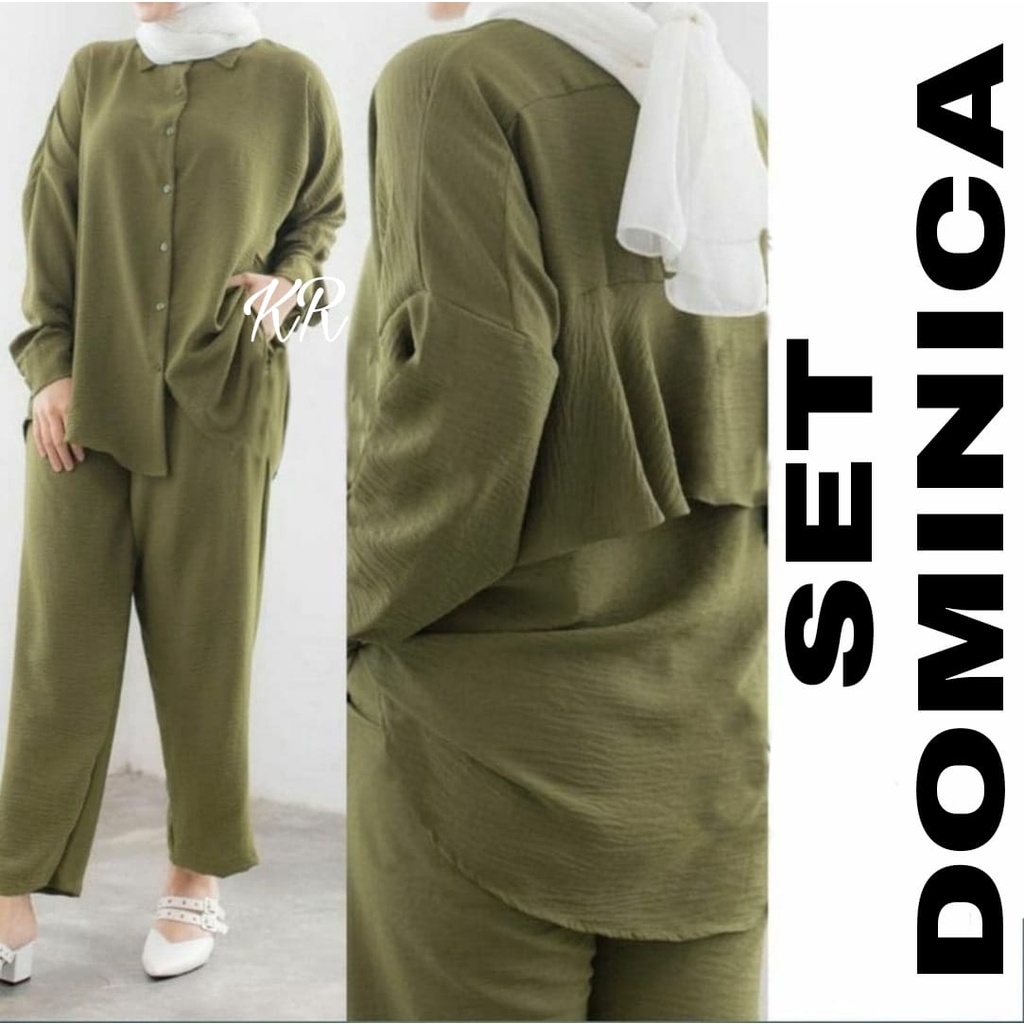 SET DOMINICA FASHION PAKAIAN WANITA SETELAN BAHAN MOSCREPE KR ADA VIDEO REAL PICT