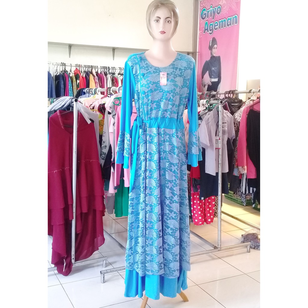 Gamis Brokat Biru Laut