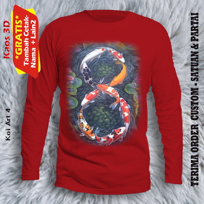 Kaos Lukisan Ikan Koi 9 Ekor / Tshirt 3D lengan panjang model unisex gambar Ikan Koi Art 4