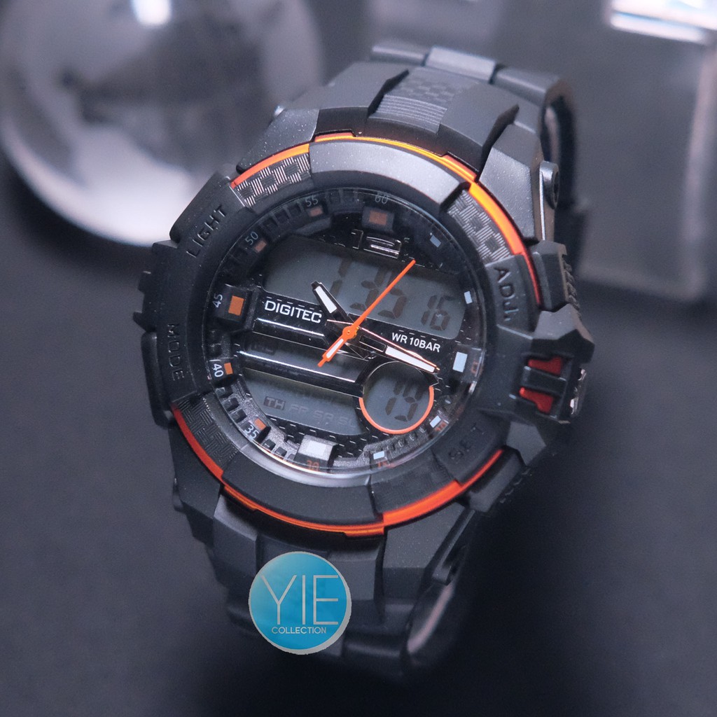 Jam Tangan Pria Digitec DG 3012 T Triple Time 3 Waktu Original Anti Air - Hitam List Orange