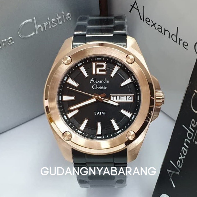 JAM TANGAN PRIA - LAKI - COWOK ALEXANDRE CHRISTIE AC 8609 ROSE GOLD BLACK HITAM ORIGINAL KEREN