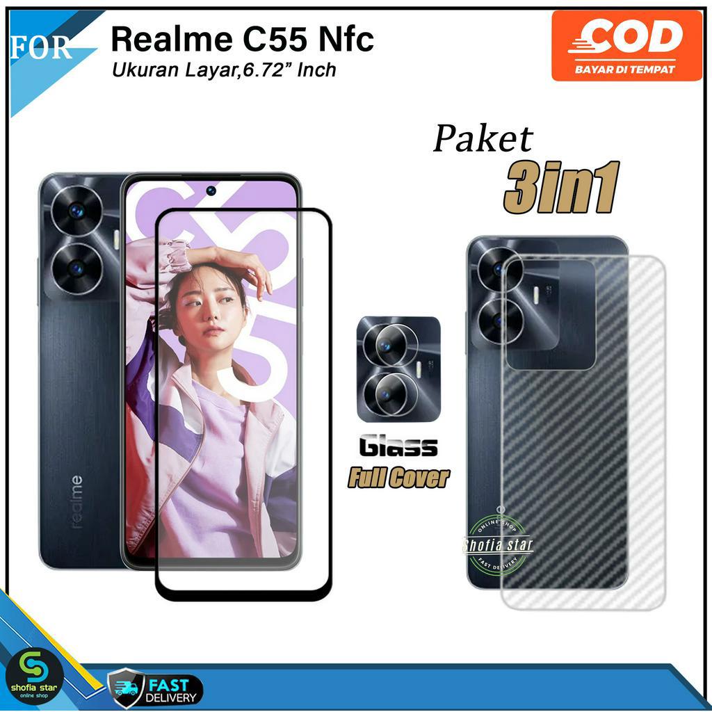 PAKET 3IN1 Tempered Glass Ceramic Privacy Realme C55 Nfc C53 Nfc Anti Spy Full Cover Bonus Anti Gores Kamera Dan Skin Carbon 3D