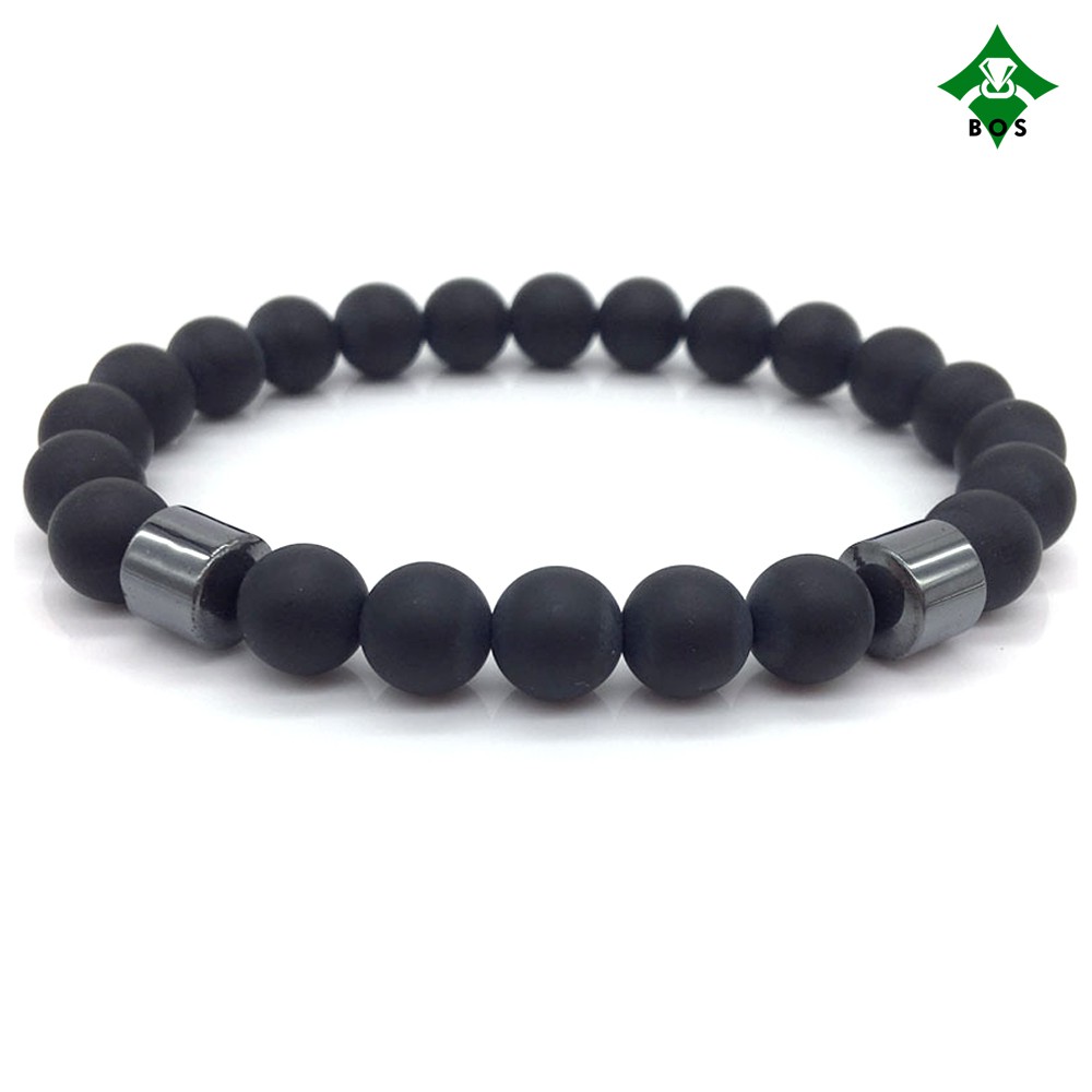 [Bayar Di Tempat] BOS Gelang Pria Kesehatan Batu Alam Tiger Eye Black Onyx Hematite Korea Akik Unik-5