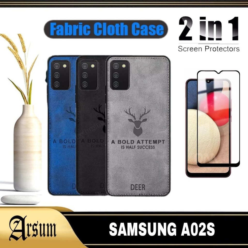 PROMO Case 2in1 DEER hp Samsung A02S, A03s, M03s, M02s Softcase Bermotif jeans + Tempered Glass