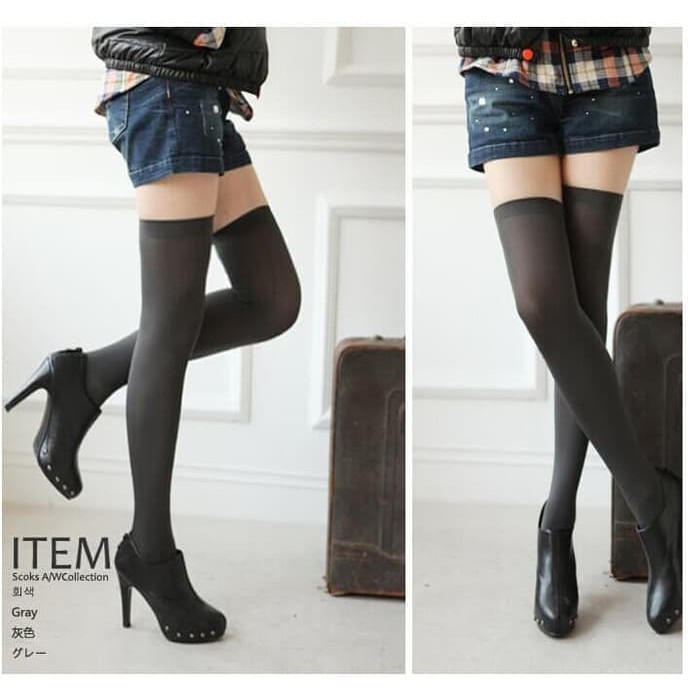 OKSK kaos kaki stocking sepaha hitam black putih white beige overknee socks