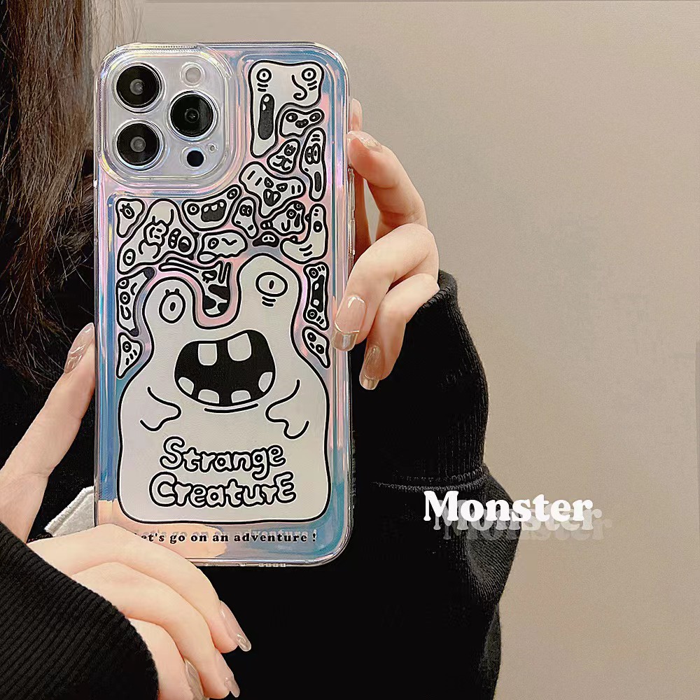 IPHONE Doodle Monster Laser Film Phone Case Cover Untuk Iphone7 8 PLUS X XR XS 11 12 13 14 MINI PRO MAX SE 2020 Pelindung Shockproof