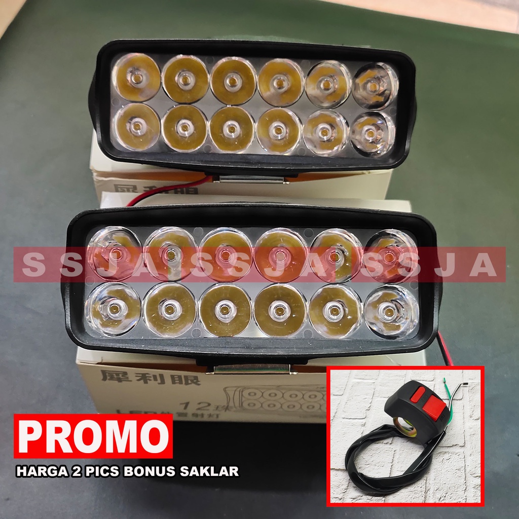 PROMO SEPASANG LAMPU MOTOR 12 MATA 12 WATT BONUS SAKLAR ON/OFF