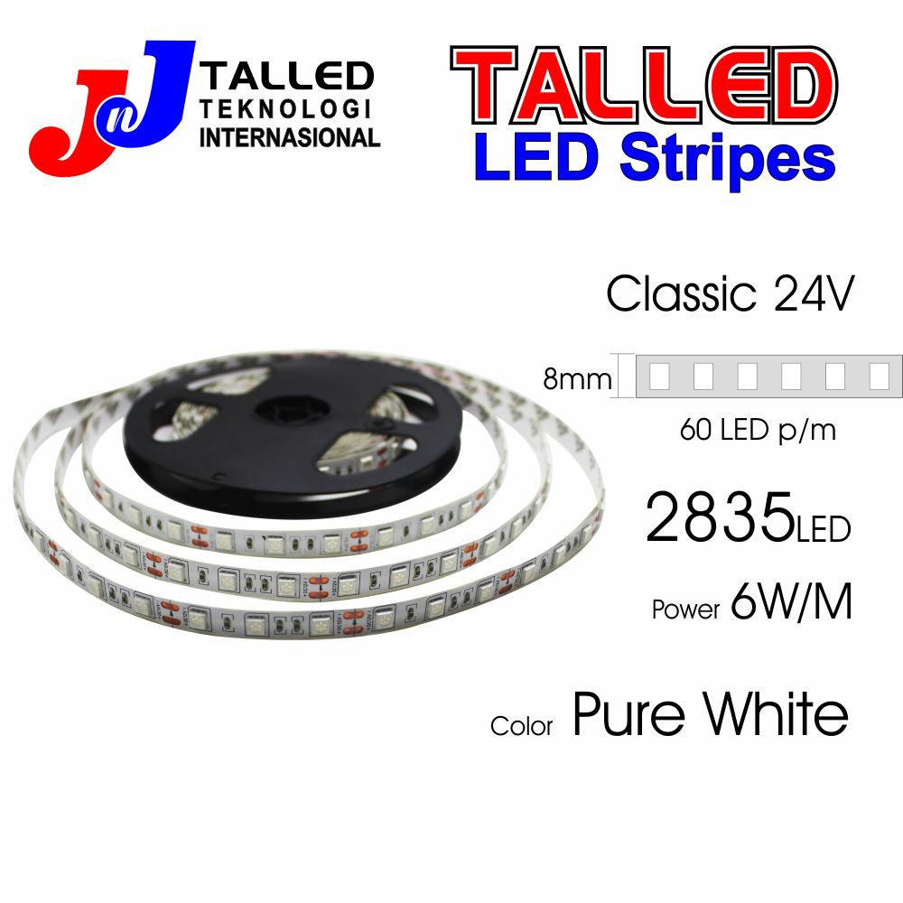 LED STRIP 2835 CHIP 60PCS 24V 6W/M TALLED WARNA PUTIH