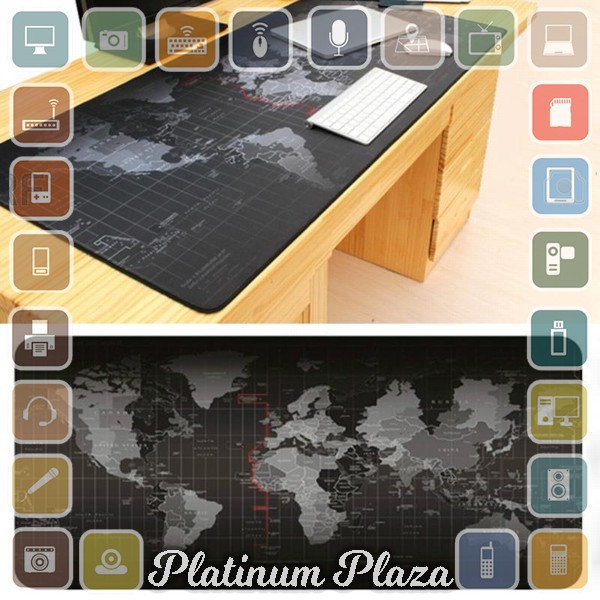 Gaming Mouse Pad Motif Peta Dunia 300 x 600 mm - Black`8SXI05-