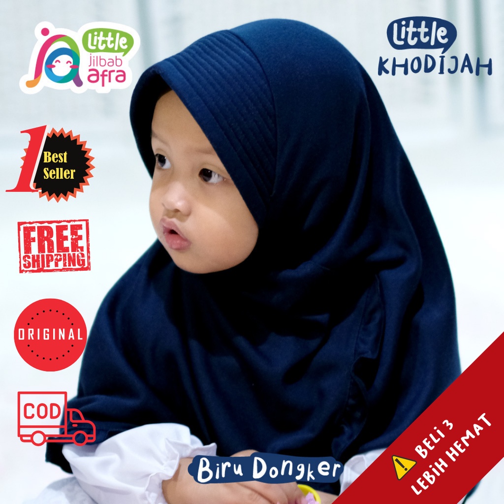 Jilbab Anak Bergo Renda Biru Dongker Bahan Kaos Lembut