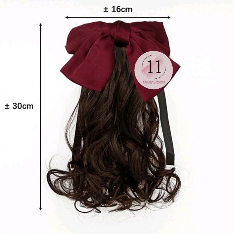 Rambut Palsu Anak Hair Clip Curly Wig Anak Ponytail Anak Knot Bow Merah