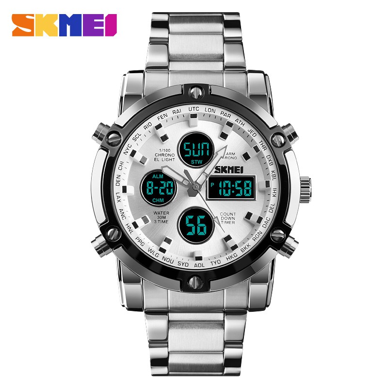 SKMEI 1389 Jam Tangan Pria Digital Analog Tali Stenlis WATCHKITE WKOS-Silver Silver