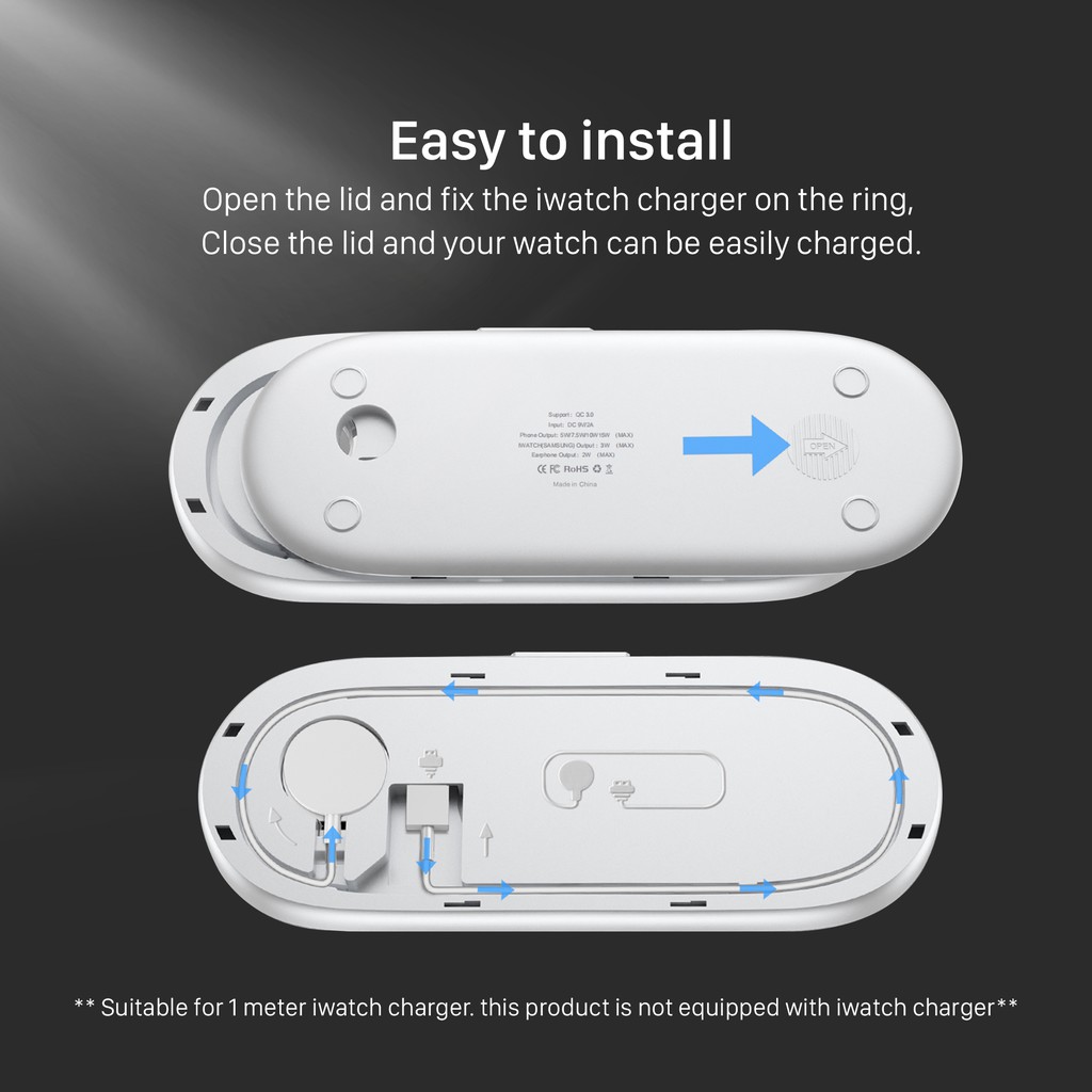 KiiP V6 Wireless Charger Pad 3in1 Fast Charging Iphone Samsung Watch
