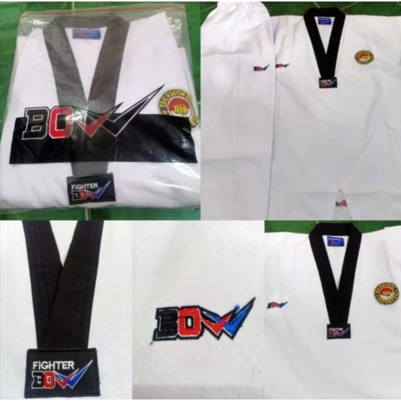 BOW Dobok Seragam Taekwondo Baju Kerah Hitam BOW