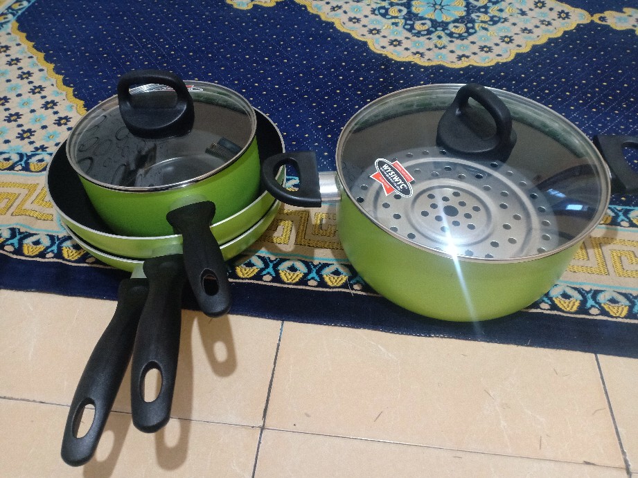 Panci Set Maxim Halania 7pc Wajan Frypan Wok Pan Penggorengan Saucepan Halania Panci Wok Frypan