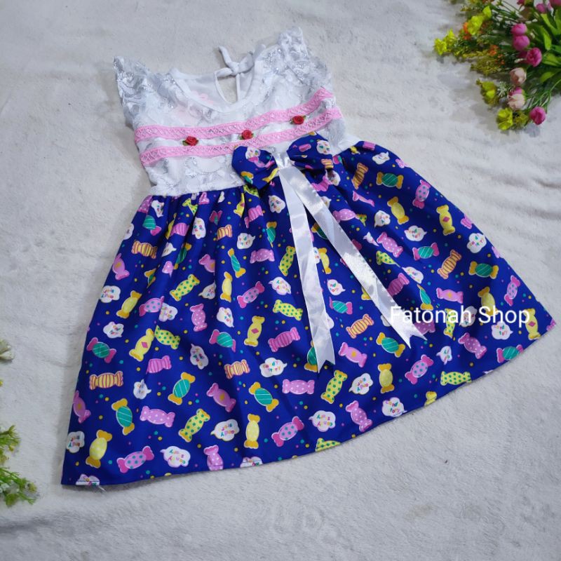 Dress anak 1 2 tahun gaun anak cewek brokat motif permen baju anak perempuan rel candy tory (dress rel candy tory )