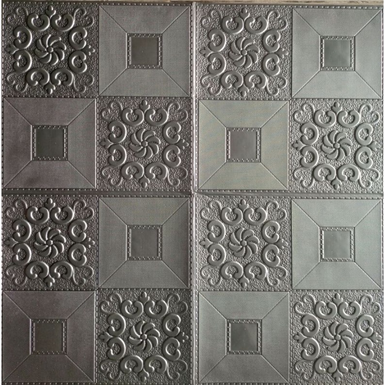 Wallpaper 3D Dinding Foam Sticker-Batik Kotak Abu