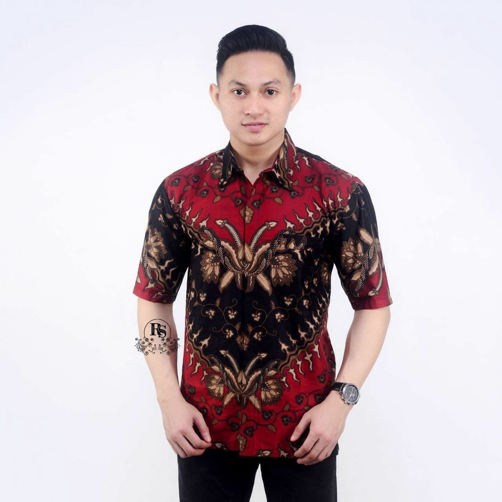 KEMEJA HEM BATIK PRIA LENGAN PANJANG COUPLE HEM KEMEJA MOTIF KERIS MAROON