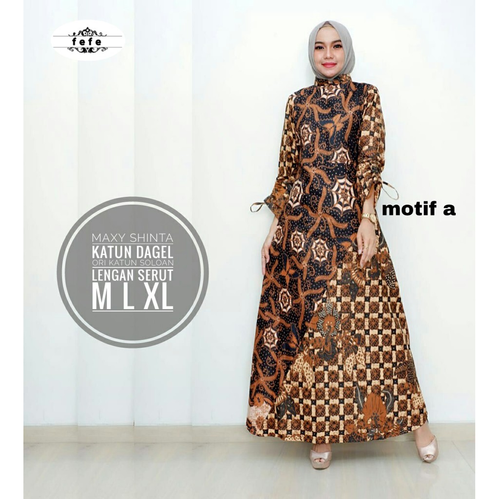 BAJU BATIK WANITA TERBARU | BAJU BATIK WANITA MODEL GAMIS KATUN ORI SOLO LENGAN SERUT MAXY SHINTA