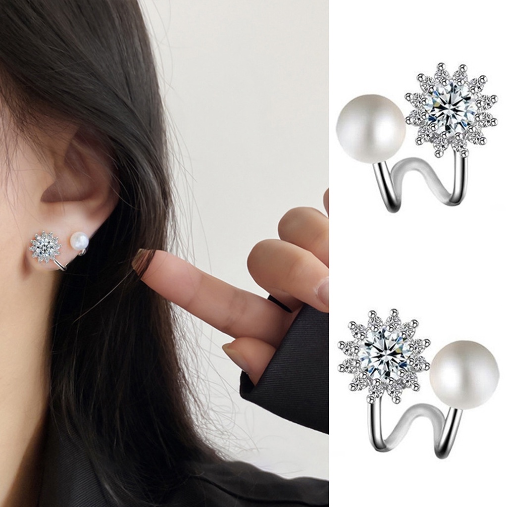 Hu Hu Hu Hu Hu Alat Bantu Pasang Kacamata♡ 1 Pasang Anting Klip Bentuk Bunga Matahari Hias Cubic Zirconia Untuk Wanita