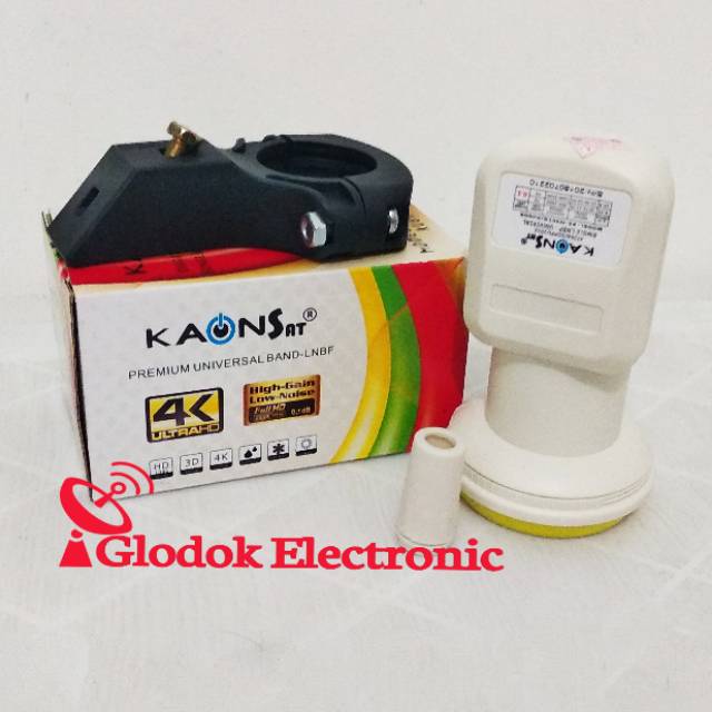LNB KU BAND SINGLE OUTPUT KAONSAT 4K PLUS BRACKET LNB HOLDER LNB SKYVIEW LNB PARABOLA KU BAND 1 OUT