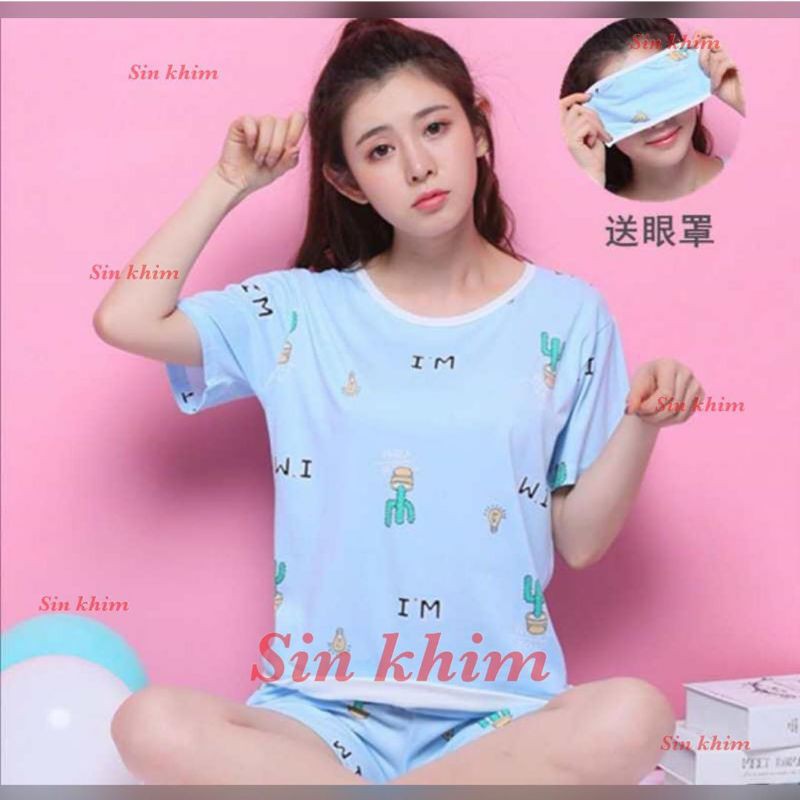 Baju tidur wanita import piyama sleepwear motif pink