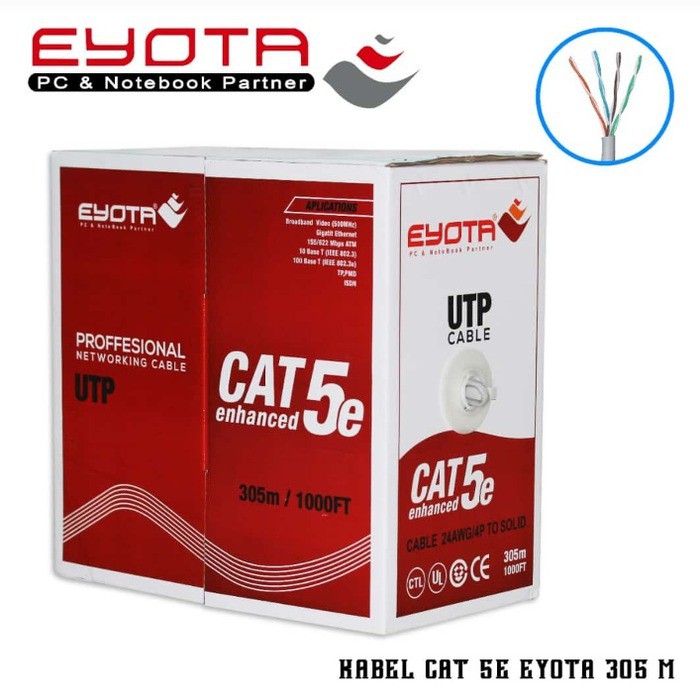 KABEL LAN UTP (INDOOR) / FTP (OUTDOOR)  Eyota Cat5E Cat6E / Kabel internet cat5 dan cat6